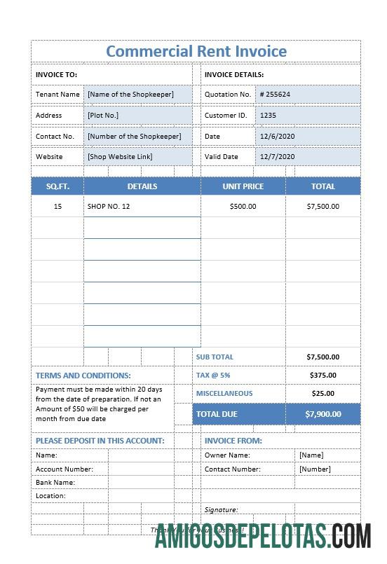 para download Modelo de fatura de aluguel comercial